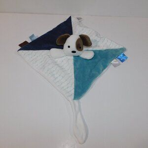 Dunnes Stores Brown White Blue Puppy Dog Plush Security Blanket Baby Lovey Nunu